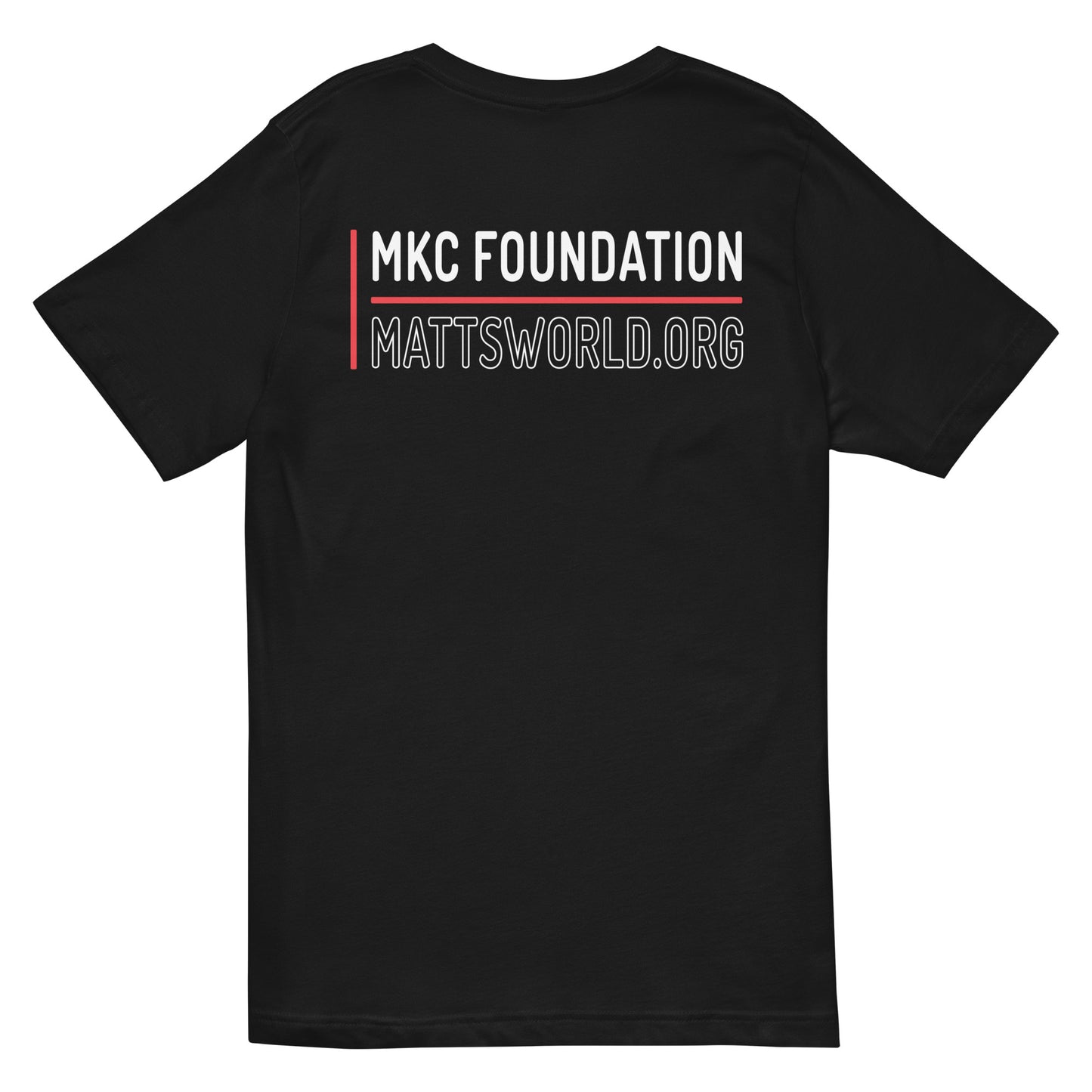 Matt's World w/ MKCF on Back - Black Unisex Short Sleeve V-Neck T-Shirt