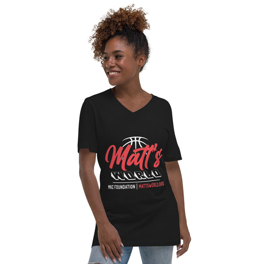 Matt's' World in Black - Unisex Short Sleeve V-Neck T-Shirt