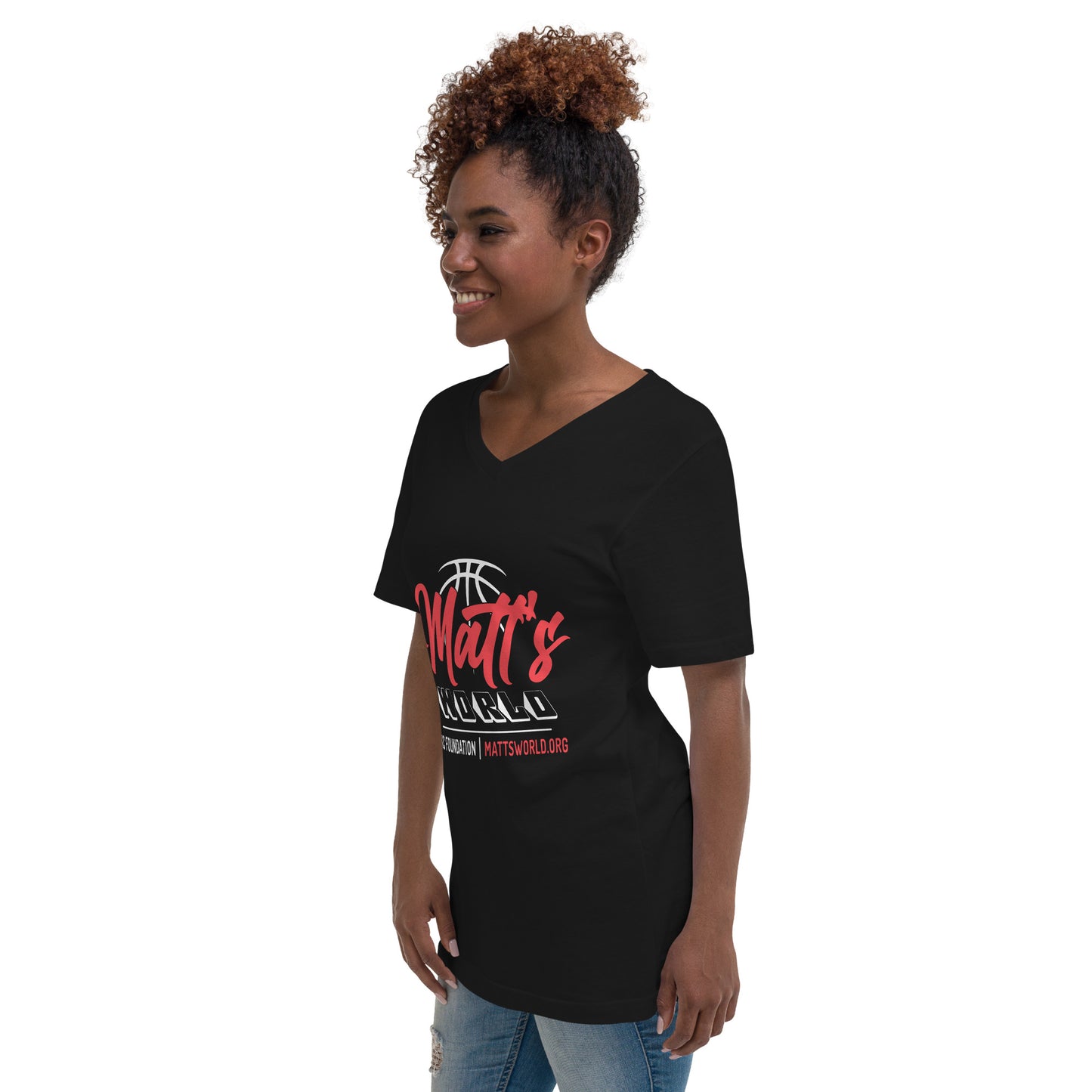 Matt's' World in Black - Unisex Short Sleeve V-Neck T-Shirt