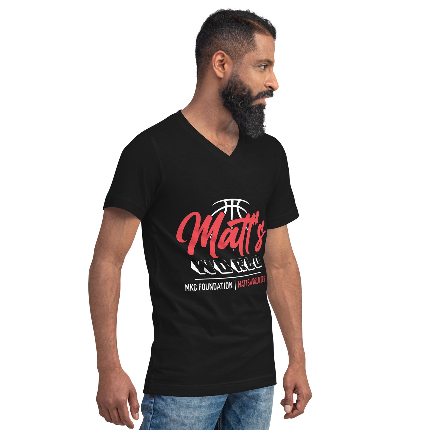 Matt's' World in Black - Unisex Short Sleeve V-Neck T-Shirt