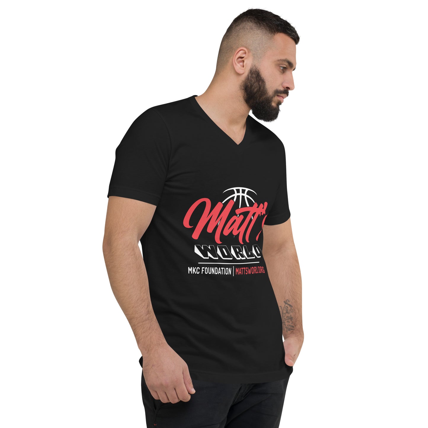 Matt's' World in Black - Unisex Short Sleeve V-Neck T-Shirt