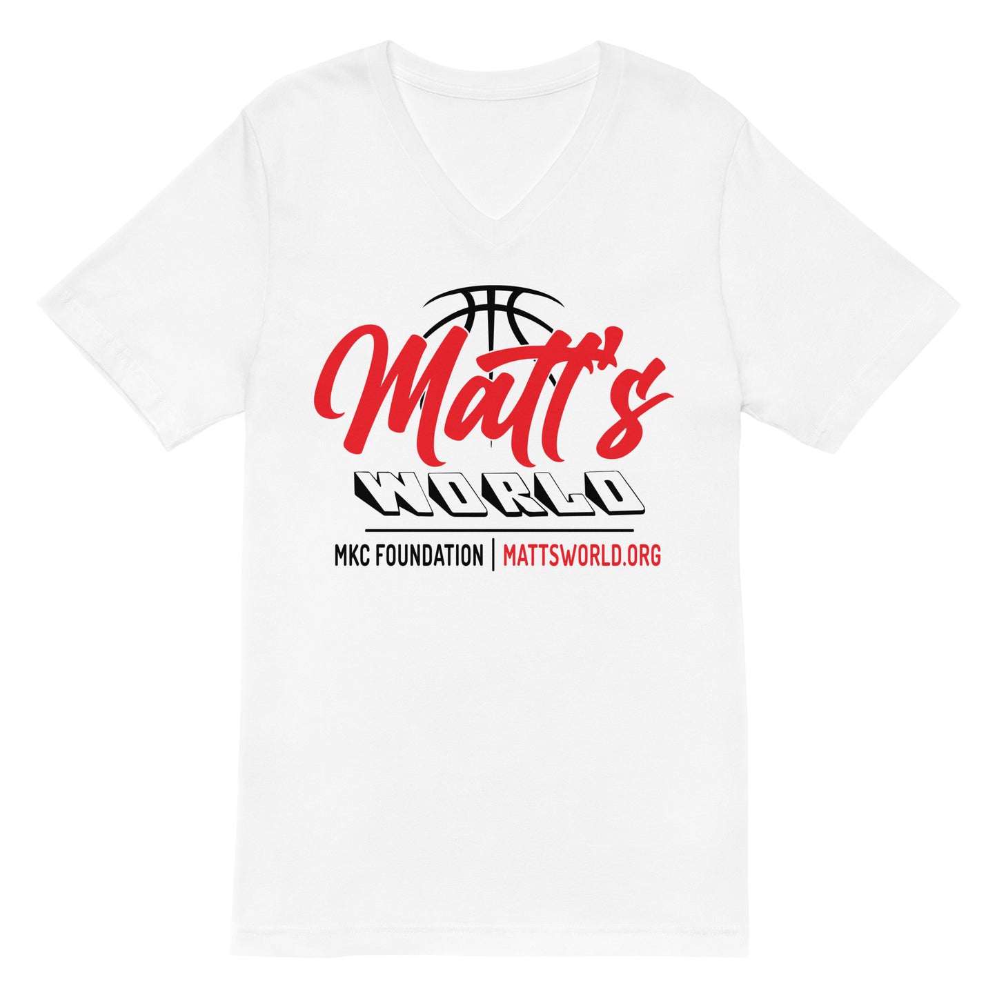 Matt's World in White - Unisex Short Sleeve V-Neck T-Shirt